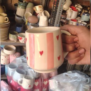Heart Mug with Pink Lines